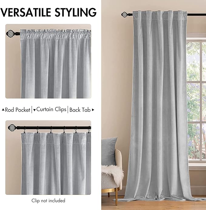 MIULEE Greyish White Velvet Curtains 84 inches 2 Panels - Luxury Blackout Curtains for Bedroom Living Room Thermal Insulated Super Soft Window Drapes Rod Pocket & Back Tab, W52 x L84 inches