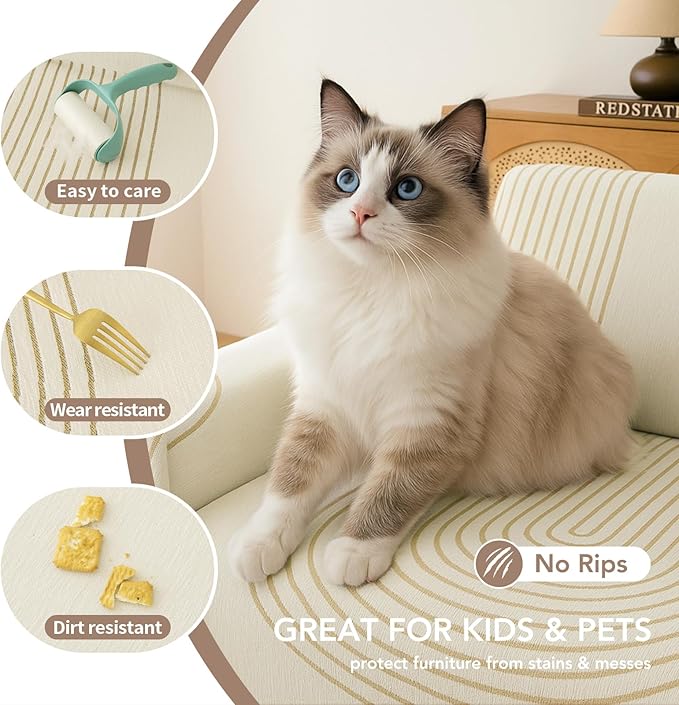 Couch Cover for Dogs, Boho Sofa Covers for 3 Cushion Couch, Chenille Sofa Slipcover for Pets Washable, L-Shape Sectional Couch Loveseat Cover Soft Throw Blankets with Tassels(71x118,Arc Beige)