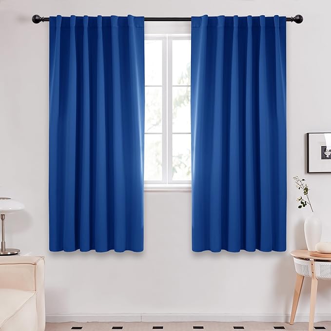 Deconovo Blackout Curtains, Thermal Insulated, W52 x L63 2 Panels, Back Tab, Machine Washable, Room-Darkening Drapes for Bedroom/Living Room Royal Blue