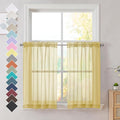 OVZME Mustard Yellow Sheer Curtains, 36 inch 2 Panels Set, Light Filtering Short Voile Curtains Drapes, Rod Pocket, 42W x 36L