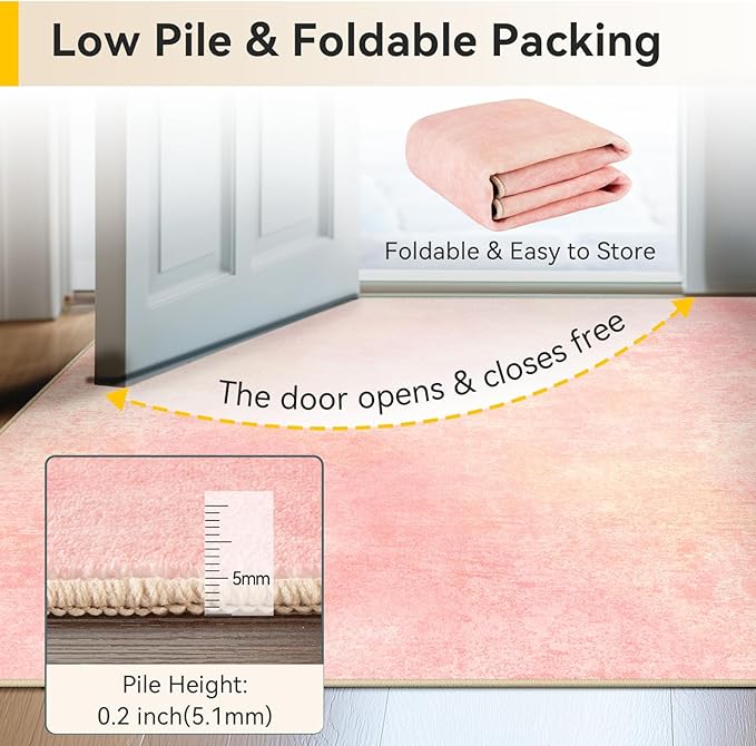 Washable Area Rugs 5'x7' Non-Slip Modern Abstract Soft for Living Room Entryway Bedroom Nursery, Print Pattern, Light Pink