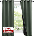 NICETOWN Dark Mallard 100% Blackout Lined Curtains, 2 Thick Layers Narrow Wide Window Treatment Panels Thermal Insulated Drapes for Kitchen Small Window (1 Pair, 37" Width x 63" Length Each Panel)