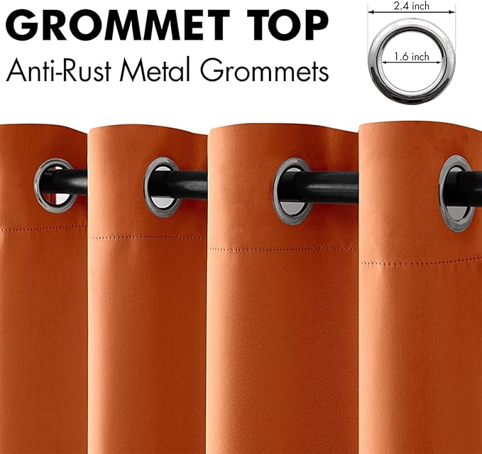 MIULEE 96" Long Room Darkening Curtains Thermal Insulated Drapes Solid Window Treatment Set Grommet Top Light Blocking Blackout Curtain for Fall Living Room/Bedroom 2 Panels Orange