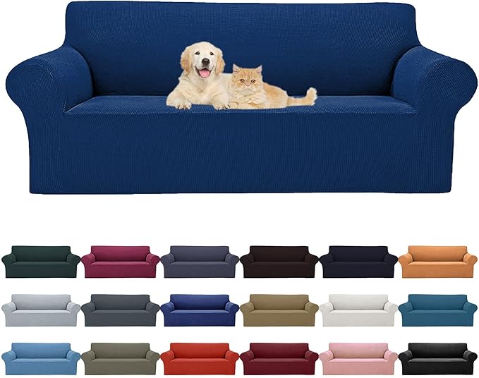 Cupuamon 2026 New Stretch Oversized Sofa Slipcovers Couch Sofa Cover for 4 Seater Furniture Protector Covers with Elastic Bottom Jacquard Fabric Small Checks for Pets, Kids - Classic Blue