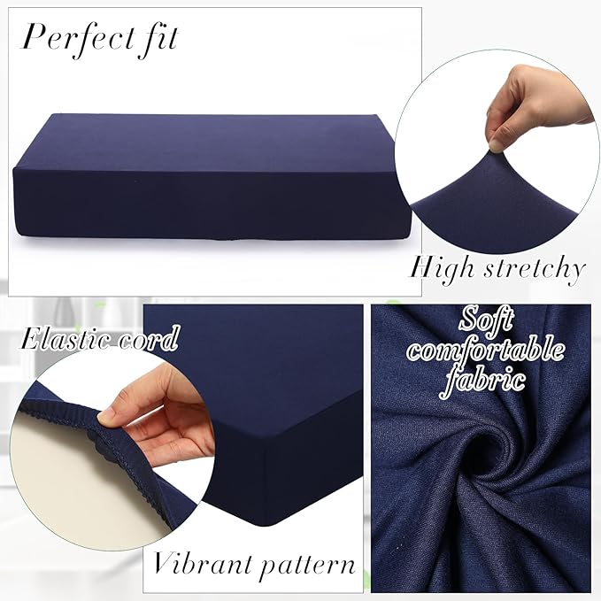 Newwiee Set of 4 Stretch Patio Cushion Covers Sofa Couch Seat Chair Slipcovers Cushion Cover Replacement Furniture Protector for Pets Washable(Navy Blue,Back Cover,Solid)