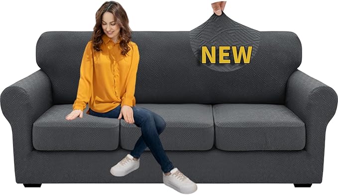XINEAGE 2026 New 4 Pieces Couch Covers for 3 Cushion Couch Super Stretch Thick Soft Sofa Cover Anti Slip Sofa Slipcover Dogs Cats Furniture Protector (Dark Gray, 71"-91")