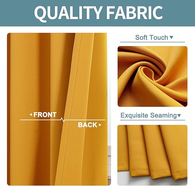 ChrisDowa Grommet Room Darkening Curtains for Bedroom and Living Room - 2 Panels Set Thermal Insulated Blackout Curtains (Mustard Yellow, 38W x 54L)
