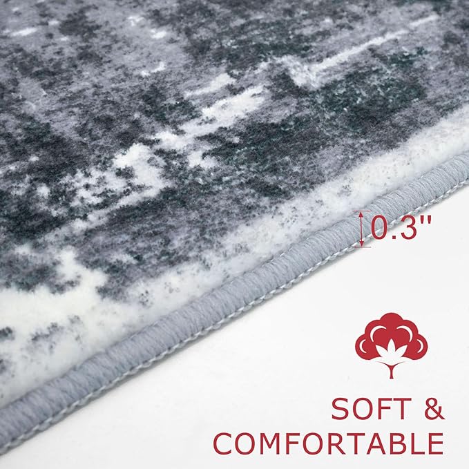 KOZYFLY Modern Abstract 3x5 Rug Gray Washable Rug Entry Rug, Soft Non-Slip Contemporary Nursery Mat Indoor Throw Kitchen Carpet with Soft Low Pile for Bedroom Office Living Room Bathroom Dorm