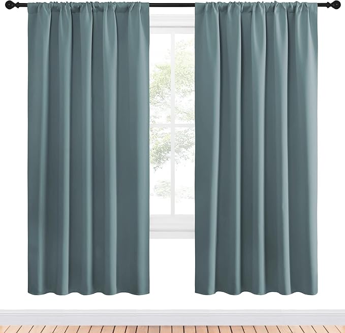 NICETOWN Greyish Blue Blackout Curtains Panels for Window, Thermal Insulated Rod Pocket Blackout Drapes/Draperies for Living Room (2 Panels, W52 x L72 inches)