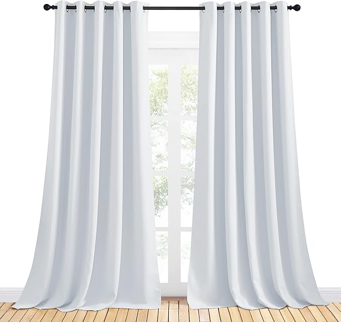 NICETOWN Room Darkening Curtain Panels for Bedroom -Easy-Care Solid Thermal Insulated Grommet Room Darkening Draperies / Drapes (Greyish White, 2 Panels, W70" X L108")