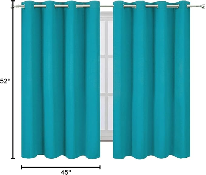 LEMOMO Teal Blackout Curtains/52 x 45 Inch Length Kids Curtains/Set of 2 Panels Grommet Bedroom Curtains for Living Room