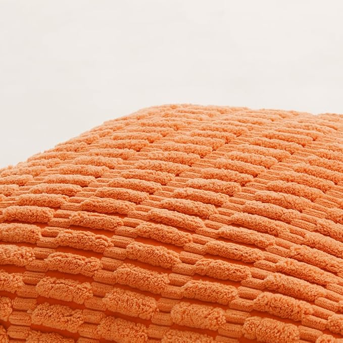 Fancy Homi 4 Packs Orange Fall Decorative Throw Pillow Covers 20x20 Inch for Couch Bed Sofa, Halloween Pumpkin Autumn Home Decor, Soft Cute Plush Corduroy Striped Cushion Case 50x50 CM
