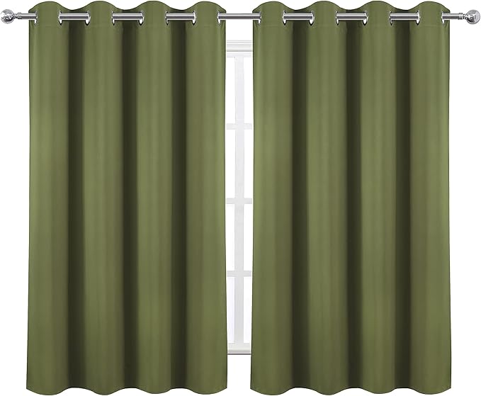 LEMOMO Blackout Curtains 52 x 45 inch/Olive Green Curtains Set of 2 Panels/Thermal Insulated Room Darkening Bedroom Curtains