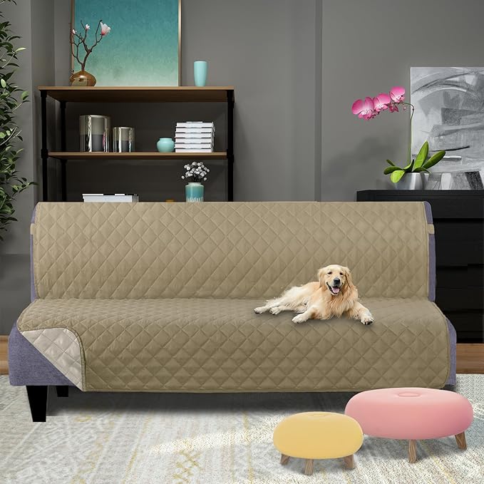 U-NICE HOME Futon Sofa Covers Reversible Sofa Slipcover Armless Couch Cover Furniture Protector Water Resistant (Futon, Light Camel/Beige)