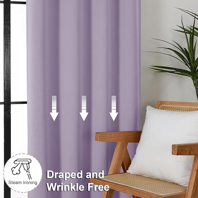 Simplebrand Ava Lilac Blackout Curtains for Bedroom, 78 Inch Length, 2 Panels Set, Privacy Thermal Insulated Rod Pocket Window Curtains for Patio, French Door, W40 x L78 Inch