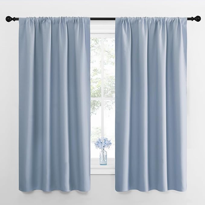 NICETOWN Kitchen Curtains, Short Blackout Drapes, Vintage Blue, 42" Wide by 54" Long, 2 PCs, Thermal Insulated Blackout Curtain Panels for Kids Room, Play Room