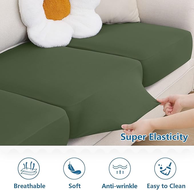 hyha Milk Silk Couch Cushion Covers, Soft Magic Sofa Covers Washable for 2 Cushion Couch, Stretch Sectional Outdoor Cushion Covers for Patio Furniture with Elastic Bottom(2 Packs, Bronze Green)