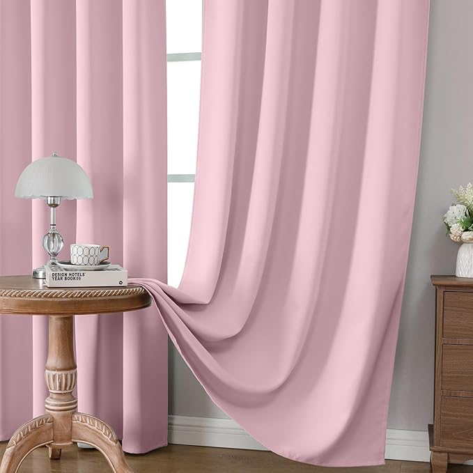 CUCRAF Light Pink Blackout Curtains 96 inch Length 2 Panels Set, Rod Pocket Room Darkening Drapes for Bedroom Living Room, Insulated Thermal Light Blocking Window Curtain (W52 x L96 Inch)