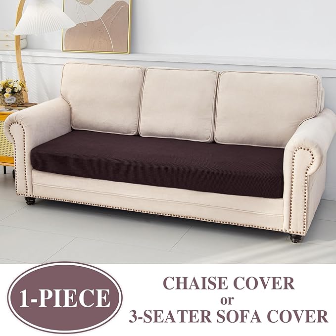 Couch Cushion Cover Chaise Lounge Cover Washable Separate Seat Chaise Couch Cover Stretch Sectional Sofa Slipcover(1 Piece for Chaise or Sofa 3-Seater, Brown)