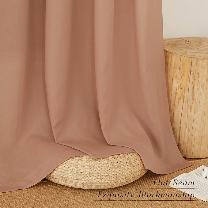 NICETOWN Terracotta Linen Kitchen Window Curtains Over Sink, Grommet Thick Linen Terracotta Short Window Treatments Privacy Assured with Light Filtering for Bedroom/Bathroom, W34 x L36, 2 Panels