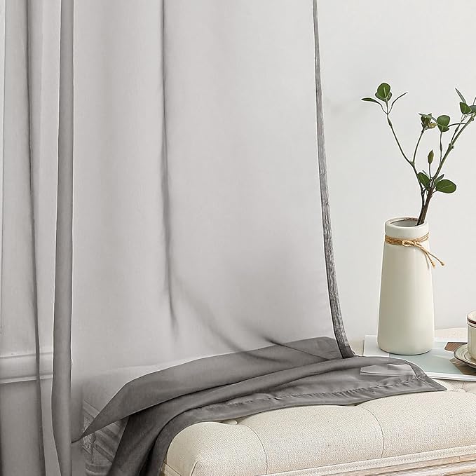 MIULEE 2 Panels Solid Color Sheer Window Curtains Elegant Window Voile Panels/Drapes/Treatment for Bedroom Living Room (54X72 Inches Grey)
