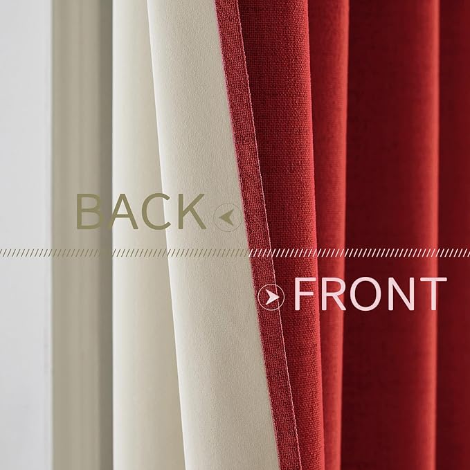 MIULEE 100% Blackout Linen Curtains for Bedroom Thermal Insulated Red Grommet Room Darkening Curtains & Drapes Christmas Decor for Living Room Nursery 52 x 96 Inch (2 Panels)