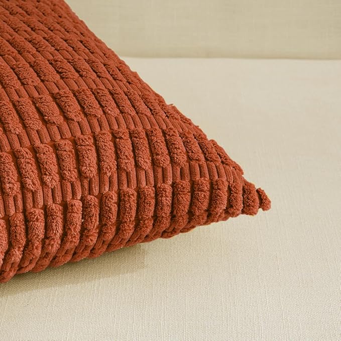 Fancy Homi 4 Packs Boho Burnt Orange Fall Decorative Throw Pillow Covers 16x16 Inch for Couch Bed Sofa, Rustic Modern Farmhouse Home Decor, Soft Plush Corduroy Cute Square Cushion Case 40x40 cm