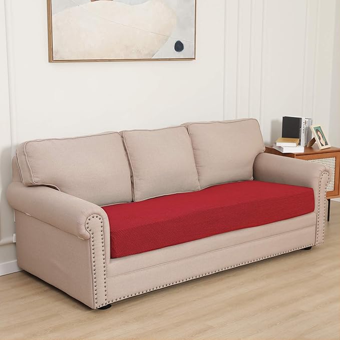 Easy-Going Stretch Cushion Cover Sofa Cushion Furniture Protector Sofa Seat Sofa Slipcover Sofa Cover Soft Flexibility with Elastic Bottom(Oversized Sofa Cushion, Christmas Red)
