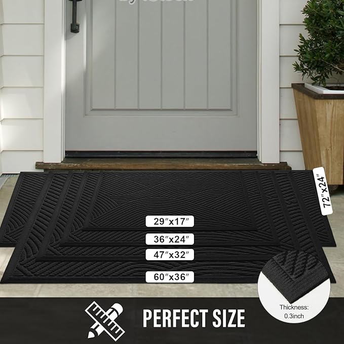 HIYARD Sturdy Front Door Mat, Absorbent Muddy Dirt Resist Welcome Door Mats Outdoor Indoor, Stain and Fade Resistant, Non-Slip Backing Entry Mat Low Profile Doormat for Entryway, 72×24, Black