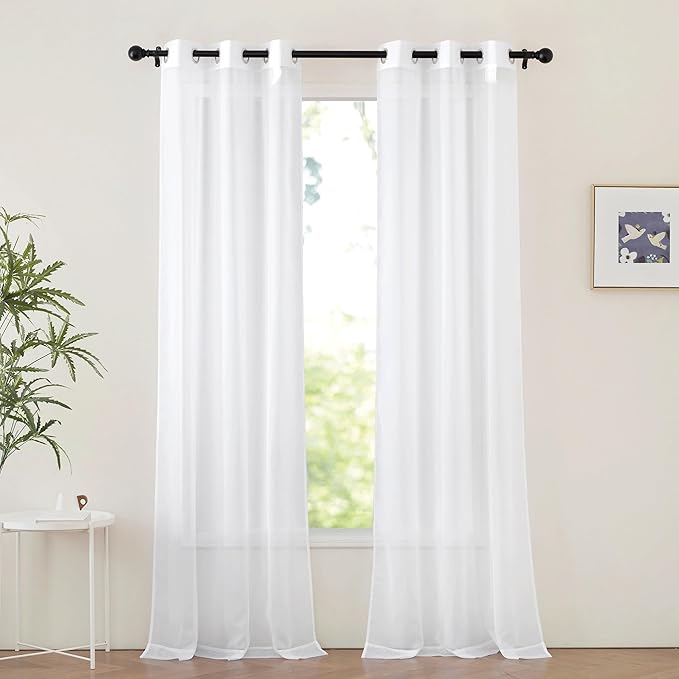 NICETOWN White Sheer Curtains for Living Room 90 inches Long - Grommet Light Filtering Voile Sheer Doorway Drapes Lightweight & Breathable Window Treatments for Bedroom, W42 x L90, 2 Panels