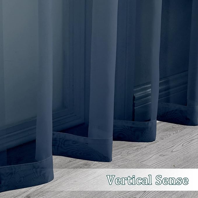 Chyhomenyc Sheer Navy Blue Curtains 90 inches Long 2 Panels, Light Filtering Soft Airy Solid Elegant Voile Window Treatment Drapes for Bedroom Living Room Wedding Party Decor, 42 Wx90 L Inches