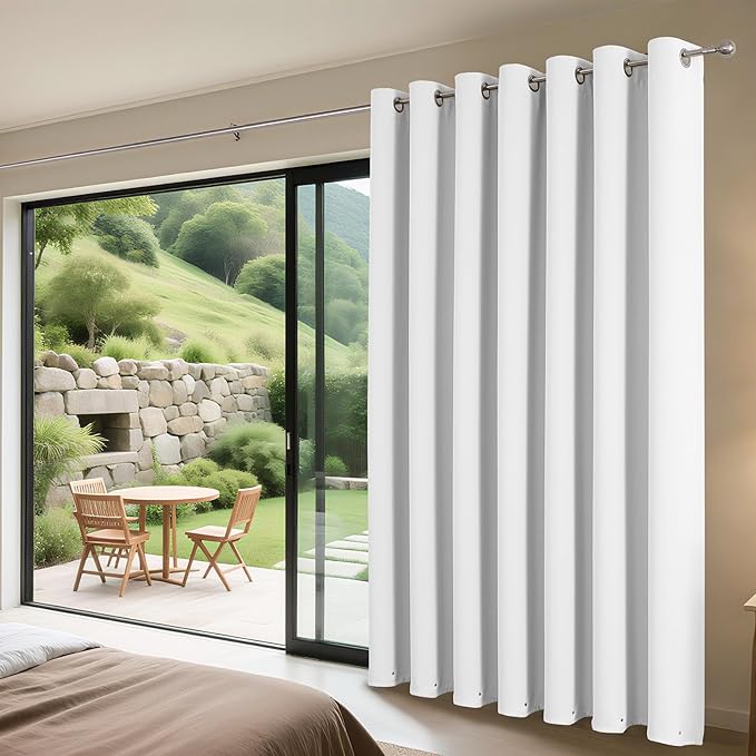 Joydeco Blackout Patio Sliding Door Curtains 108 Inches Long, Grommet Privacy Room Divider Curtains, Extra Wide Thermal Blackout Drapes for Bedroom Living Room (Pure White, 60Wx108L, 1 Panel)
