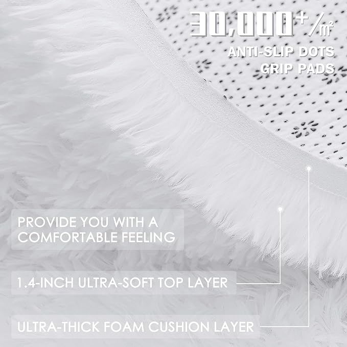 OLANLY 5x7 Machine Washable Large Area Rugs for Living Room, Bedroom, Soft Fluffy Shaggy Bedside Rug, Indoor Floor Carpet for Kids Girls and Boys, Dorms, Nursery, Home Decor Aesthetic, White