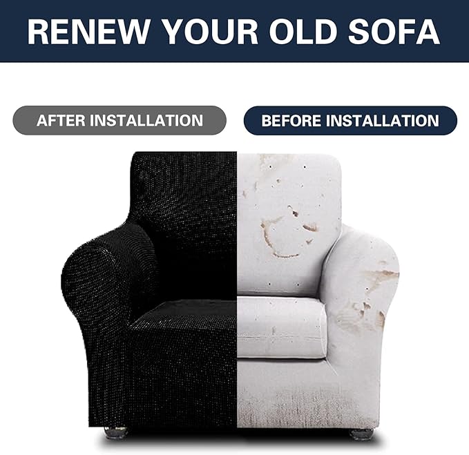 Cupuamon 2026 New Stretch Chair Sofa Slipcovers Couch Cover for 1 Seater Furniture Protector Sofa Covers with Elastic Bottom Jacquard Fabric Small Checks for Pets, Kids - Black