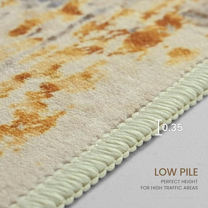 Ompaa Living Room Rug 5x7 Beige Area Rug Machine Washable Boho Rug Non Slip Abstract Vintage Indoor Large Rugs for Bedroom, Classroom, College Dorm, Farmhouse, Dining Room, Kids Playroom