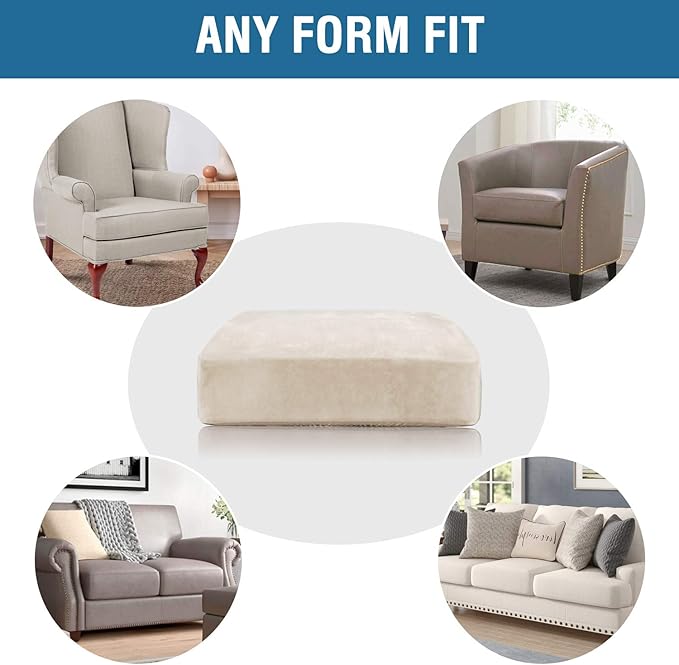 H.VERSAILTEX Velvet Stretch Couch Cushion Cover Plush Cushion Slipcover for Chair Loveseat Sofa Cushion Furniture Protector Seat Cushion Sofa Cover (2 Piece Large Sofa Cushion Covers, Ivory)