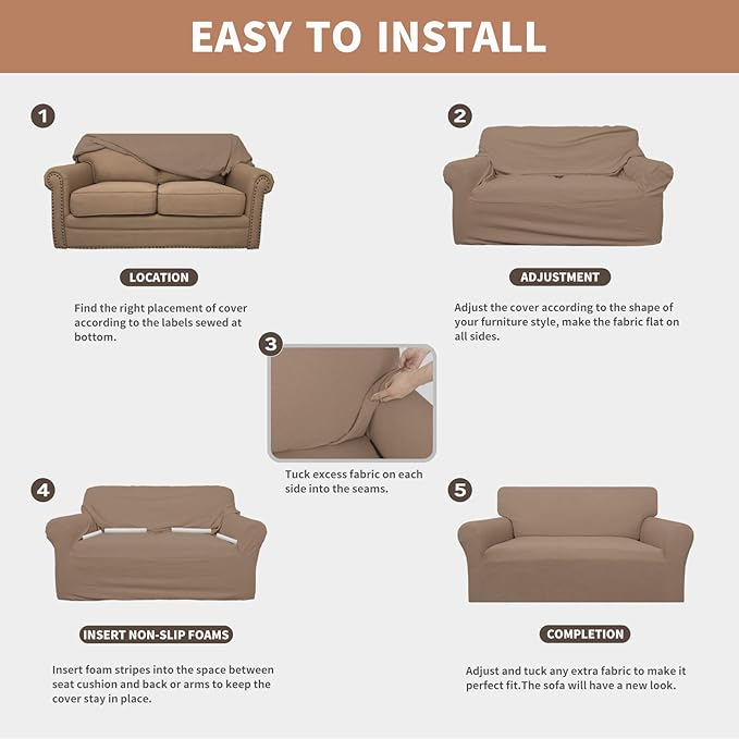 Easy-Going 100% Waterproof Couch Cover, Dual Waterproof Sofa Cover, Stretch Jacquard Sofa Slipcover, Leakproof Furniture Protector for Kids, Pets, Dog and Cat (Sofa, Camel)