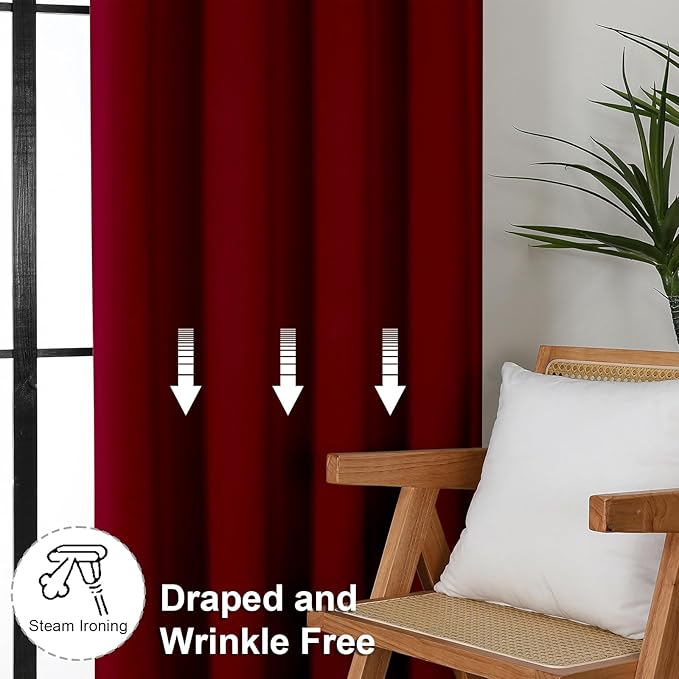 Simplebrand Ava Red Blackout Curtains for Bedroom 72 Inch Length 2 Panels Set, Privacy Thermal Insulated Rod Pocket Door Window Curtains for Patio French Front Door, W40 x L72 Inch, Red