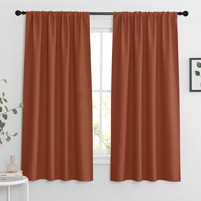 RYB HOME Blackout Curtains for Bedroom Living Room 63 inches Long, Thermal Insulated Privacy Rod Pocket Drapes for Nursery Office Home Theater, Width 42 by Length 63, Burnt Orange, 2 Panels