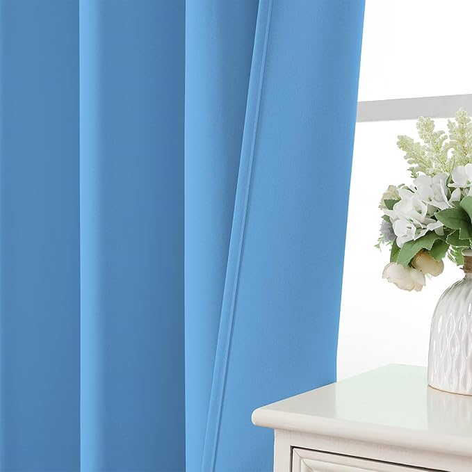 CUCRAF Light Blue Blackout Curtains 63 inch Length 2 Panels Set, Rod Pocket Room Darkening Drapes for Bedroom Living Room, Insulated Thermal Light Blocking Window Curtain (W52 x L63 Inch)