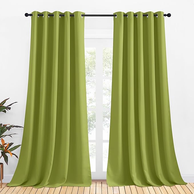 NICETOWN Blackout Curtain Panels for Bedroom, 2 Panels, W70 x L95-inch, Fresh Green, Thermal Insulated Grommet Top Blackout Draperies and Drapes for Basement