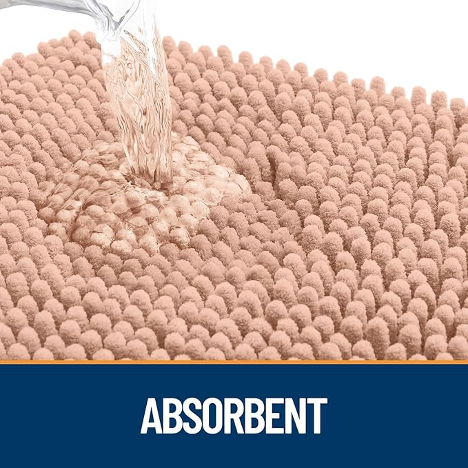 OLANLY Dog Door Mat for Muddy Paws 54x24, Absorbs Moisture and Dirt, Absorbent Non-Slip Washable Doormat, Quick Dry Chenille Mud Mat for Dogs, Entry Indoor Entryway Carpet for Inside Floor, Peach