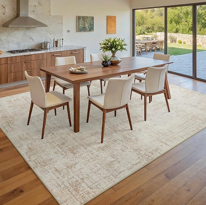 8x10 Area Rugs for Living Room Washable Rug: Anti-Skid Abstract Modern Living Room Rug Soft Thin Carpets Indoor Floor Non-Shedding Carpet for Bedroom Dining Farmhouse Nursery Home Office Beige White