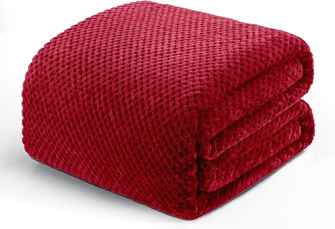Exclusivo Mezcla Fleece Bed Blanket King Size, Super Soft and Warm Blankets for Couch, Sofa and Bed Waffle Textured, Cozy, Fuzzy and Lightweight (Deep Red, 90x104 Inches)