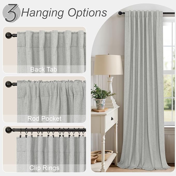 Pitalk 45 Inch Length Blackout Curtains Set of 2 Panels Back Tab Linen Cotton Textured Room Darkening Black Out Short Small Curtains for Bathroom Door Kids Room Bedroom 45 in Long Light Grey Gray