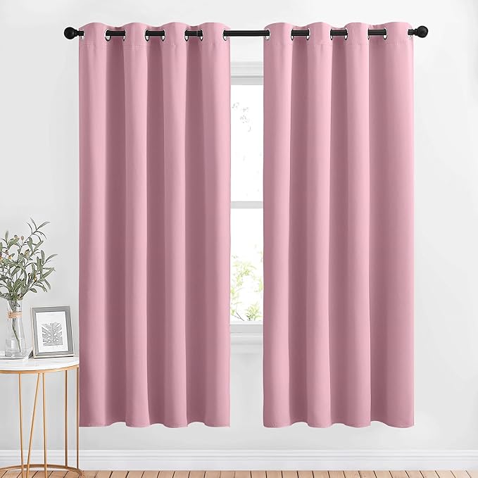 NICETOWN Crystal Pink Blackout Curtains & Drapes for Bedroom - Room Darkening Energy Saving Thermal Insulated Grommet Voice Reducing Window Treatments for Living Room (1 Pair, W46 x L72)