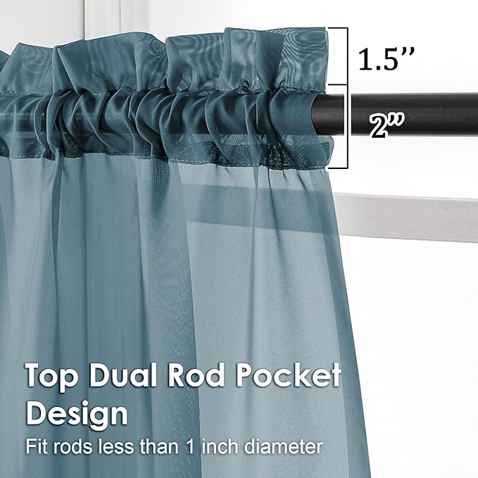 OVZME Dusty Blue Sheer Curtains 45 Inches Long 2 Panels, Light Filtering Sheer Curtains for Bedroom, Elegant Airy Draperies for Living Room Nursery Room, Dual Rod Pocket, Each 42Wx 45L
