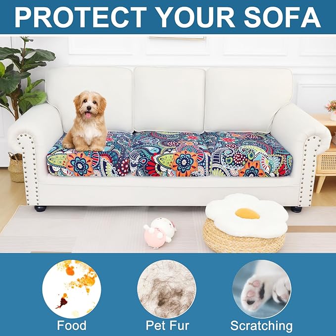 Smiry Printed Couch Cushion Covers, Stretch Soft Couch Covers for Sofa, Washable Non-Slip Sofa Slipcover Furniture Protector for Indoor and Outdoor (3 Pack, Blue Green)
