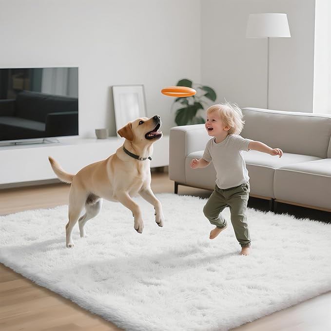 Shag Area Rugs for Bedroom Living Room,4X6 Ultra Soft White Fluffy Area Rugs for Dorm, Indoor Carpet Nursery Rugs for Kids Room Home Decor,White