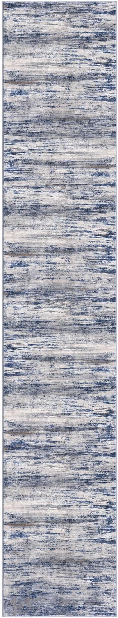 KOZYFLY Modern Abstract Washable Rug Runner 2.6x14 Hallway Rug Runner Non-Slip Soft Kitchen Runner Rugs, Grey-Blue Striped Carpet for Entryway Bathroom Laundry Room Foyer